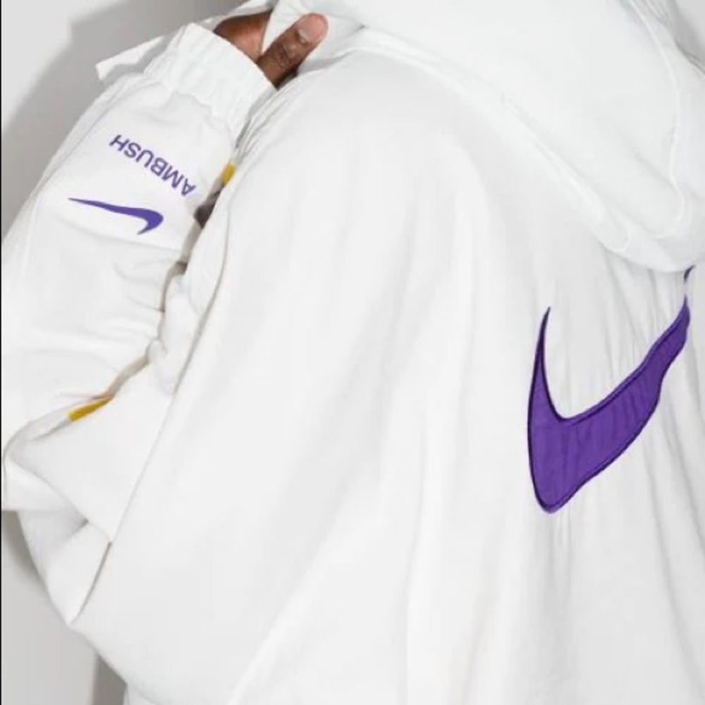 NWT NIKE X AMBUSH LAKERS WHITE PURPLE PUFF JACKET - Picture 11 of 17